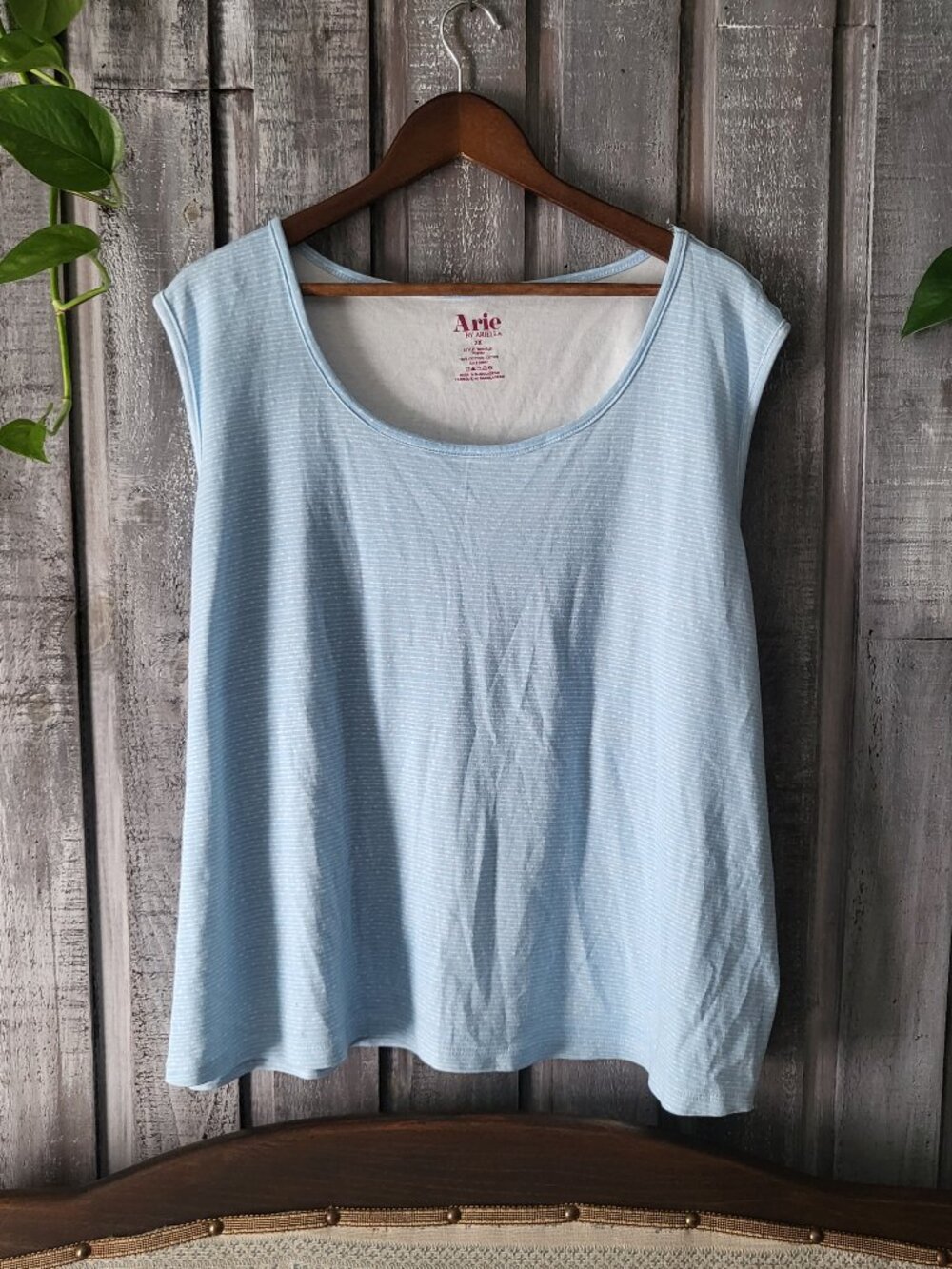Light Blue Striped Scoop Neck Tank Top 2X